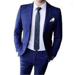 Men's Suits Jackets Pants / 2023 High-end Brand Groom Wedding Dress Formal Suit 2 Piece Mens Solid Colour Slim Business Casual