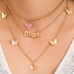 Pendant Necklaces S2334 Fashion Jewelry Multi-layer Necklace Butterfly Pedant Angel Choker