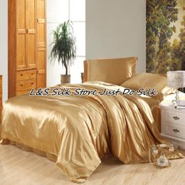 Bedding Sets 4pcs Mulberry Silk Dyed Colors Duvet Cover Flat Sheet Oxford Envelope Pillowcases