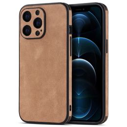 Luxury Shockproof Matte Lambskin Leather Cases for iPhone 14 13 12 11 14Pro X XR XS Max 8 Plus Soft Suede Fabric Vintage Cover Funda