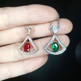 Women Imitation Tourmaline Crystal Diamond Geometric pendant European and American style Girls Rose Gold Plated Sweet Pendant Wedding Student Party Jewelry Gift