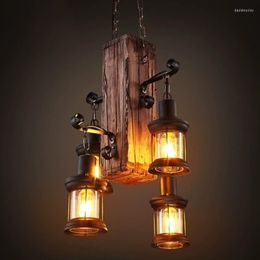 Pendant Lamps Loft Creative Wooden Chandelier Retro Restaurant Bar Industrial Hanging Light Indoor Lights