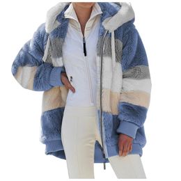 Women's Jackets Autumn Winter Outwear Women Fleece Hooded Coats Warm Female Patchwork Zip-up Plush