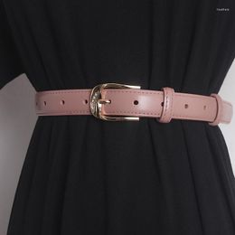 Belts Women's Metal Pin Buckle Belt For Women Inlaid Diamond Solid Color Simple Female Versatile Cowhide Matching Skirt Pants