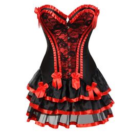 Bustiers & Corsets Women Corset Dress Vintage And Skirt Set Tutu Costume Gothic Floral Lace Trim Victorian Corsete Fashion Halloween