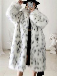 Women's Leather Faux Women Winter Fur Coat Lady Casual Snow Leopard Print Jacket Female Thick Warm Midlong Plush Outerwear 230105