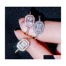 Wedding Rings Luxury Jewellery Square Designer Ring Round Sier Rose Gold Plated White Aaa Cubic Zirconia Size 69 South American Engage Dh4Rs