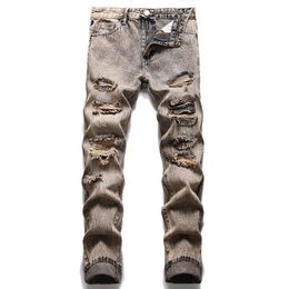 Europe and the United States new mens jeans mens retro color trousers elastic casual straight tides denim clothing