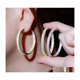Hoop Huggie South American 18K Gold Big 42Mm Aaa Cubic Zirconia Designer Earrings Copper Jewellery White Cz Sier Circle Earring Vale Dhdv4