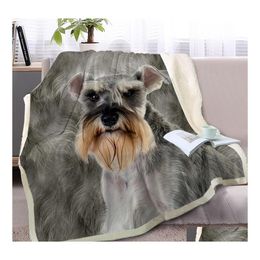 Blankets Blessliving Schnauzer Throw Blanket On Bed Sofa 3D Dog Sherpa Fleece Animal Bedspreads Gray Fur Thin Quilt 150X200Cm Drop D Dht1W