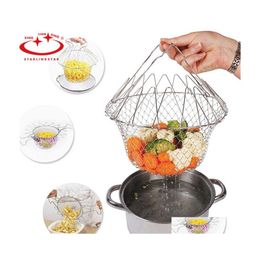 Other Kitchen Tools Mtifunction 201 Foldable Steam Rinse Strain Fried Basket Strainer Net Cooking Dry Fruit Drop Delivery Home Garde Dhybh