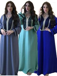 Ethnic Clothing Morocco Muslim Dress Women Lace V Neck Abaya Kaftans Evening Dresses For Dubai Turkey Islam Long Robe Femme Vestidos