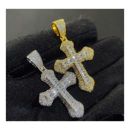 Anhänger Halsketten Glänzender Diamant Stein Kreuz Anhänger Halskette Schmuck 18 Karat Echtgold Überzogene Männer Frauen Geschenk Religiöse Drop Lieferung Dhvdh