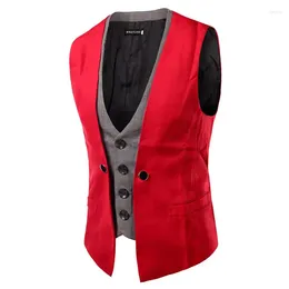 Men's Vests IN And Leisure Men Vest Slim Fit Formal Dress Waistcoat Spliced Single Blasted Sleeveless For