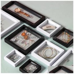 Packing Boxes Colorf Pe Film Jewellery Storage Box Ring Bracelet Travel Case 3D Floating Frame Dustproof Display Drop Delivery Office Dhwse