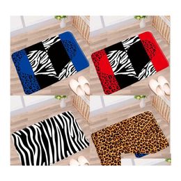 Bath Mats Geometric Leopard Bathroom Mat Blue Red Black White Stripes Animals Texture Nonslip Rug Decor Bedroom Kitchen Entrance Dro Dhmz8