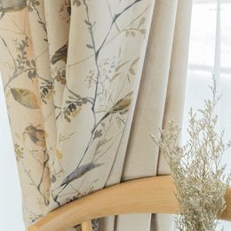 Curtain Cotton Linen Curtains For Living Room Beige Branch Printed Window Bedroom Vintage Drapes Blind Panels Decor