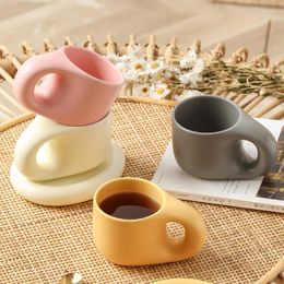 Mugs Creative Fat Mug With Dishes Nordic Modern Ceramic Milk Coffee Cup Sesame Glaze Water Cups Afternoon Teacup Office Couples