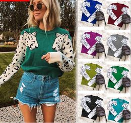 Women's Sweaters Autumn And Winter Sweater Female Arm Leopard Pattern Knitted Long Sleeve Pullover