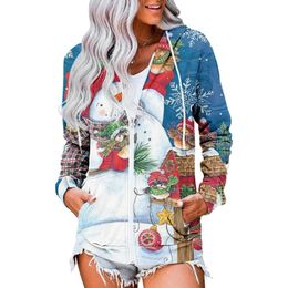 Women's Hoodies & Sweatshirts Ladies Casual Christmas Print Hooded Sweatshirt Coat Women Zipper Jacket With Pocket De Mujer