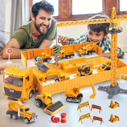 Diecast Model Alloy Engineering Bulldozer Crane Construction Truck Tower Designer for Boys Play Excavator Vehicles Set Toys Kids 230105
