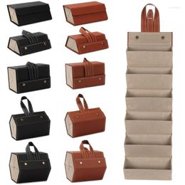 Jewelry Pouches Leather Multi-layer Glasses Box Multi-functional Storage Case 6 Slots Travel Bag Hanging Frame