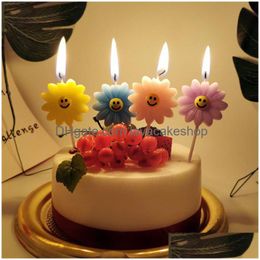 Candles Cartoon Flower Smiling Face Birthday Candle Box Suit Baking Decoration Baby Shower Cake Topper Wedding Childrens Party Suppl Dhu3G