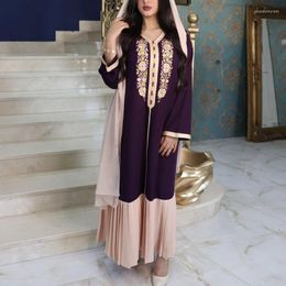 Casual Dresses Ethnic Floral Embroidery Hijab Dress Women Dubai Turkey Arabic Oman Moroccan Caftan Muslim Jalabiya Middle East Robe