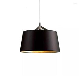 Pendant Lamps Modern Black Gold Fabric Shade Lights Living Room Bedroom Hanglamp Dining Round LED Handing Lamp Light Fixture