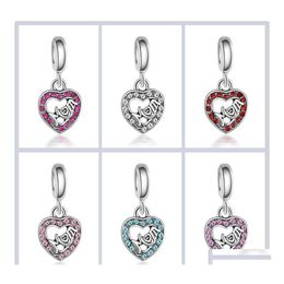 Charms Mothers Day Jewellery Crystal Rhinestone Mom Beads Charm Sier Big Hole Loose Spacer Craft Bead Pendant Fit Bracelet For Drop De Dhm7G