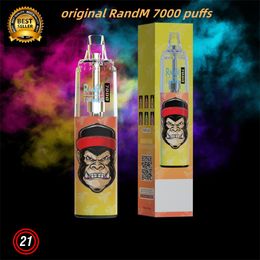 Authentic RandM Tornado 7000 Puffs Disposable E cigarettes Pod Device 1000mah Battery 14ml E liquid Prefilled Cartridge Mesh Coil RGB light Glowing Vape Pen Kit