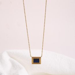 Pendant Necklaces Vintage PVD Gold Plated 316L Stainless Steel Rectangle Blue Lapis Square Necklace For Women Girls Fashion Jewellery Gift