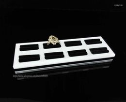 Jewelry Pouches Professional Acrylic 8 Slots Ring Tray Display Stand Holder Showcase Rack In White And Black