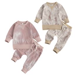 Clothing Sets 2Pcs born Baby Girls Boys Tie Dye Outfits Infant Long Sleeve Round Neck Pullover Sweatshirts Tie Up Pants with Pocket Clothes 230105