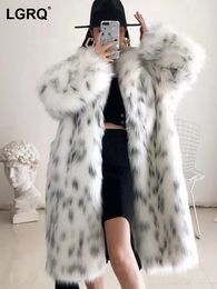 Women's Leather Faux LGRQ 2023 Winter Fur Coat Medium Long Waistless Spotted Sleeve Fake Polka Dots Jacket Female Windbreaker WV9630 230105