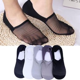 Men's Socks Thin Mesh Summer Invisible Men Solid Colour Non-slip Silicone Low Cut Ankle Boat Soft Lace No Show Slippers