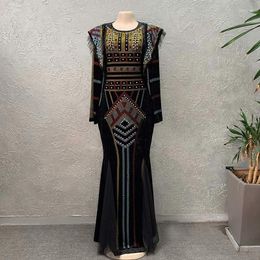 Casual Dresses Winter Women Bazin Rich African Ethnic Printed Rhinestone Dress Autumn Velvet Fashion Exotic Party Maxi For