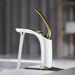 Bathroom Sink Faucets Tuqiu Basin Faucet Gold And White Mixer Tap Lavotory Brass Wash Cold