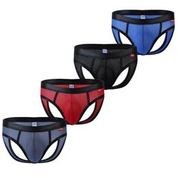 Underpants Mens Sexy Underwear Open BuGay Jockstrap Cuecas Tangas Bikini Hombre Panties Mesh See Through Gay Penis Pouch Sissy Lingerie