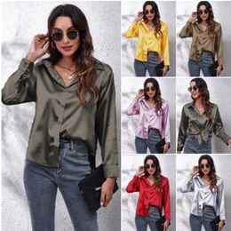 Women's Polos 2023 Women's Comfortable Classic Multi-colored Blouse Satin Silk Long Sleeve Lining Office Tee Wear Tops Clothes Shirt