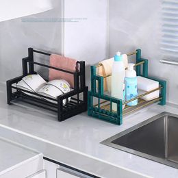 Kitchen Storage Rack Multifunctional Countertop Shelf Rag Sponge Drain With Pan Bowl Dish Drying Organizer