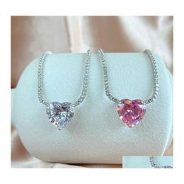 Pendant Necklaces Fashion Tennis Heart Necklace Designer 925 Sterling Sier Chain Pink White 5A Cubic Zirconia Diamond Woman Chokers Dhqhq