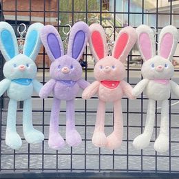 Pull Ears Rabbit Keychain Rings 25cm Cute Long Legs Bunny Bear Dog Stuffed Plush Doll Toys Gifts for Women Girls Bag Pendant Charm Car Keys Chains Animal Design