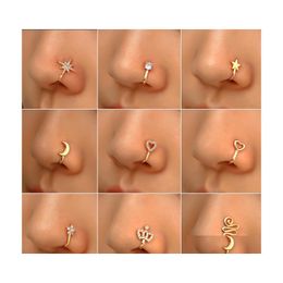 Nose Rings Studs 16 Styles Small Copper Fake For Women Non Piercing Gold Plated Clip On Cuff Stud Girls Fashion Party Jewellery Drop Dhucx