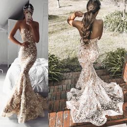 Full 3D Flower Prom Dresses Strapless Lace Applique Mermaid Evening Gowns Floor Length Sleeveless Party Pageant Dress