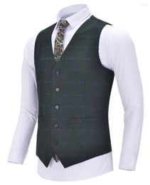 Men's Vests Mens Business Vest Boutique Slim Fit Single-breasted Cotton Suit Wool Plaid Waistcoat For Wedding Formal Groomsmen