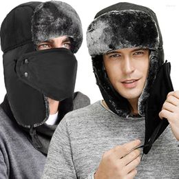 Berets Winter Men Women Warm Waterproof Russian Adjustable Ushanka Hat With Ear Flap Mask Fur Trapper Cap Balaclava Hats Bomber