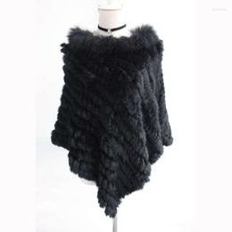 Scarves Autumn Winter Women's Genuine Knitted Fur Poncho Raccoon Pashmina Wraps Lady Capes Female Stole VF5026