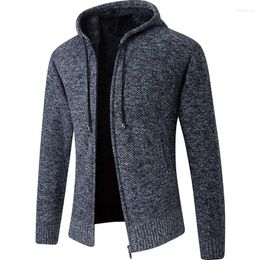 Men's Sweaters IN Cardigan Mens Hooded Collar Fleece Warm Coat Men Hoodies Jacket Thick Full Solid Male Coats