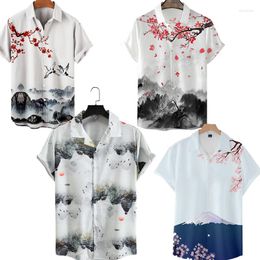 Men's Casual Shirts Men Chinese Elements Shirt Beach Abstract Pattern Landscape Painting Ink Paintingclothings